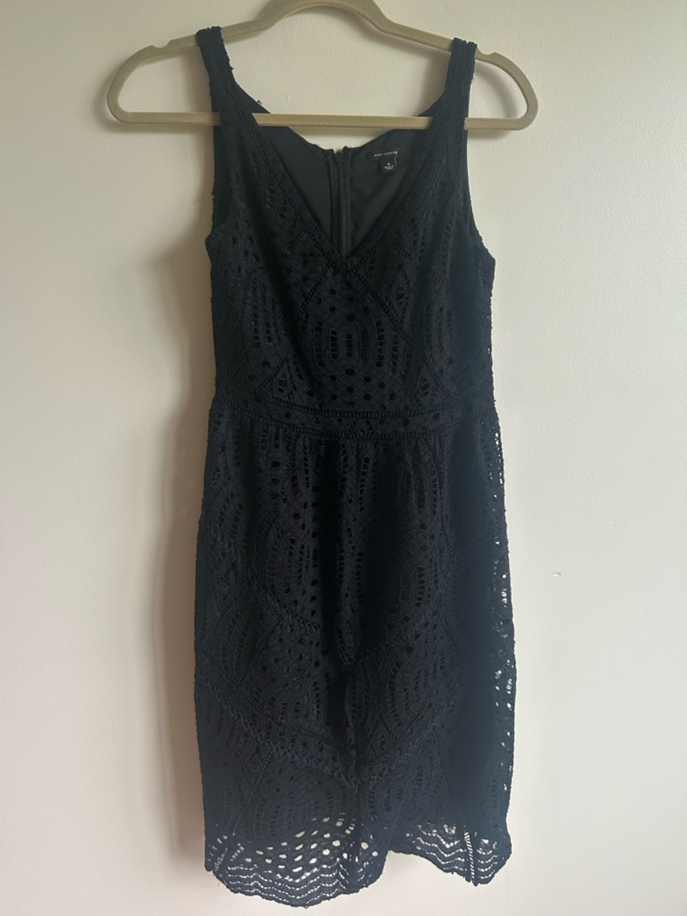 Ann Taylor Black Geometric Eyelet Lace Fit & Flare Dress - Size 4